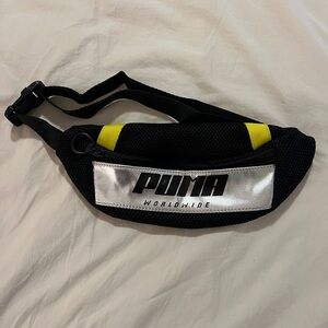 Never Used! Puma Black and Silver Belt Bag with Neon Yellow Accents